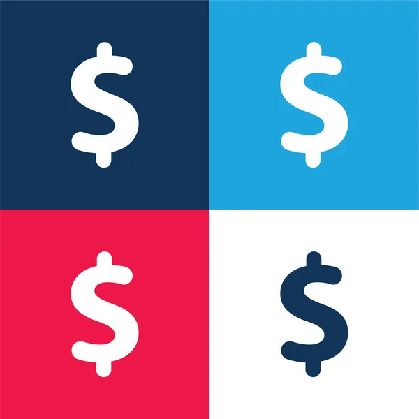 Big Dollar Sign Azul Rojo Conjunto Iconos Mínimo Cuatro Colores — Vector de stock