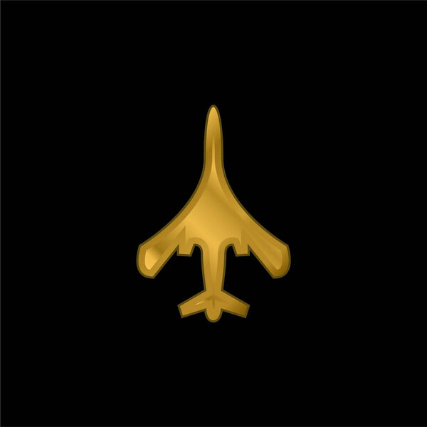 Airplane Top Or Bottom View Of Black Silhouette Shape gold plated metalic icon or logo vector