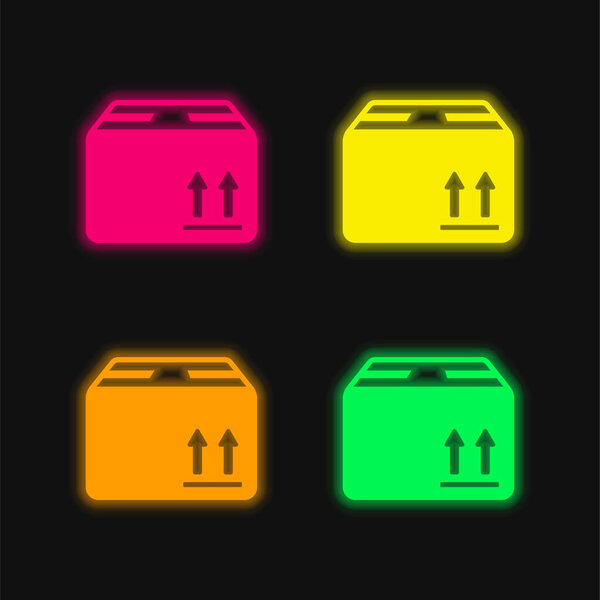 Box Of Packing For Delivery four color glowing neon vector icon