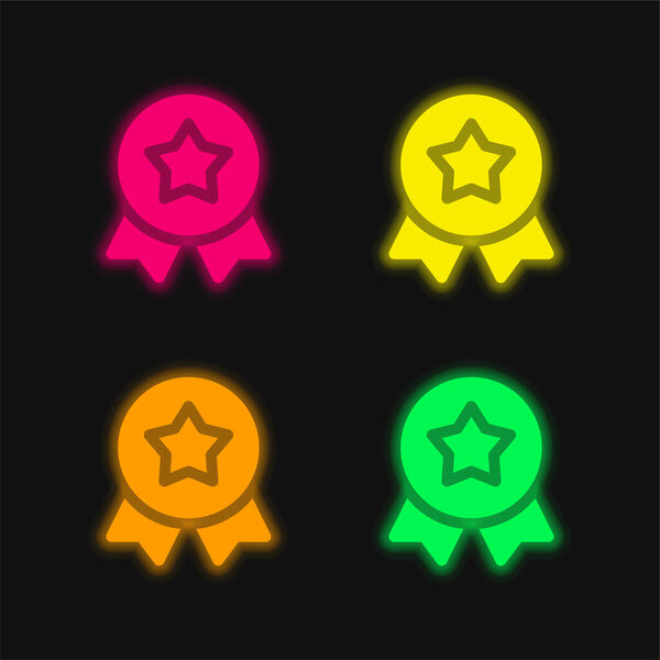 Badge four color glowing neon vector icon