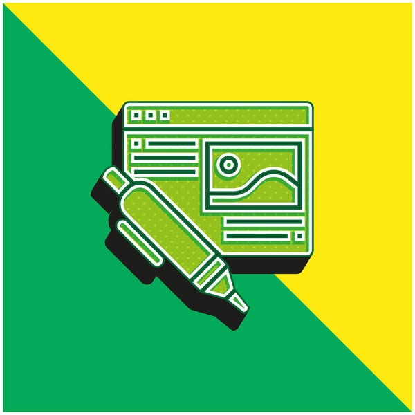 Блог Зеленый и желтый современный 3D логотип векторной иконки