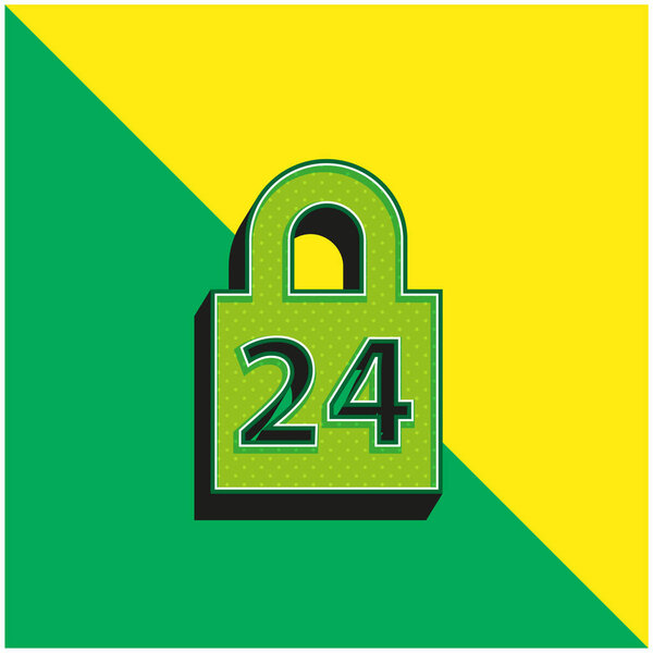24 часа Замок зеленый и желтый современный 3D логотип векторной иконки