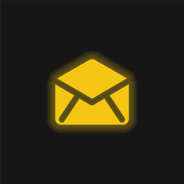 Черный открытый конверт назад желтый светящийся неоновый значок