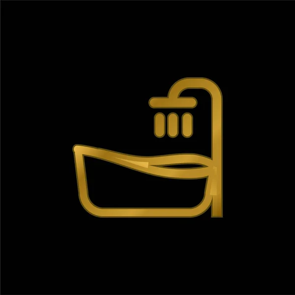 Bath Tub Gold Plated Metalic Icon Logo Vector — Stock Vector