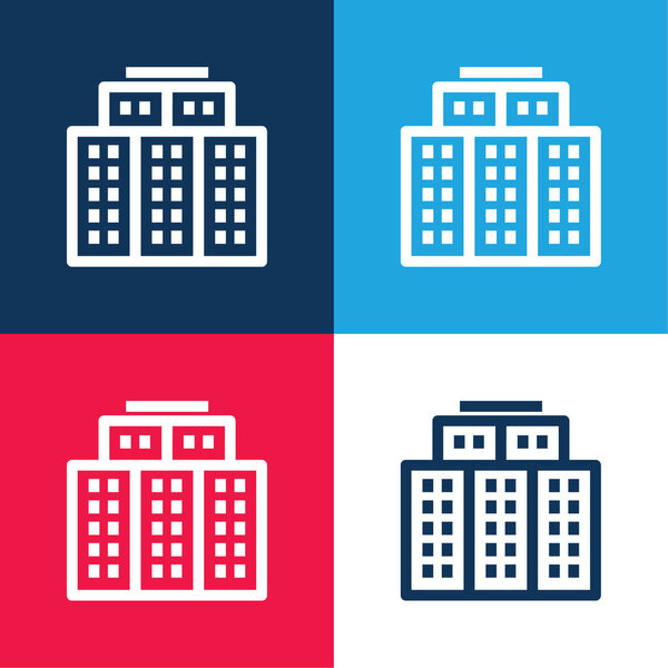 Большой отель синий и красный четыре цвета минимальный набор значков