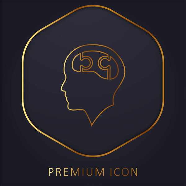 Лысая голова с логотипом или иконкой золотой линии Puzzle Brain