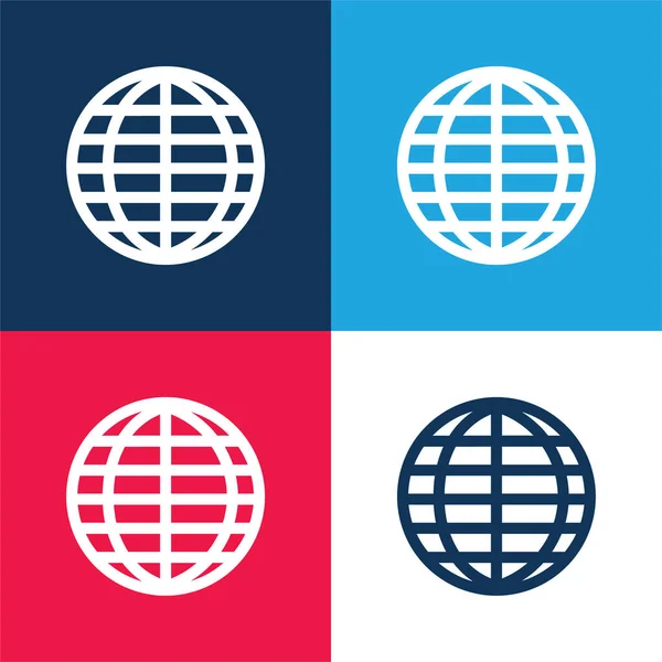 Big Globe Grid Blauw Rood Vier Kleuren Minimale Pictogram Set — Stockvector