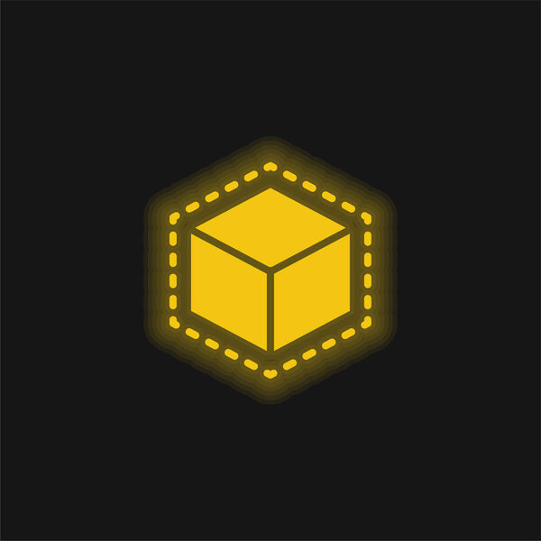 3d Printing Cube yellow glowing neon icon