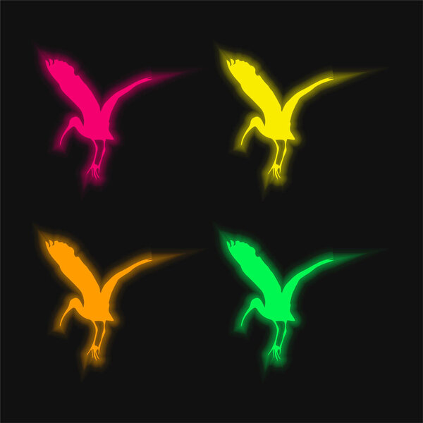 Bird Stork Shape four color glowing neon vector icon