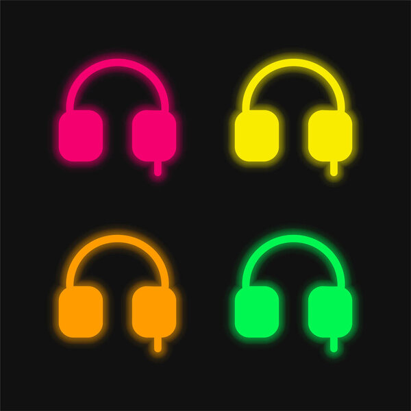 Auriculars Solid Tool Symbol four color glowing neon vector icon