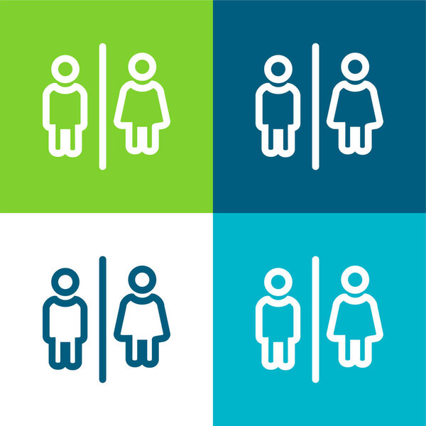 Ванные комнаты для мужчин и женщин Контуры подписать плоский четырехцветный минимальный набор значков