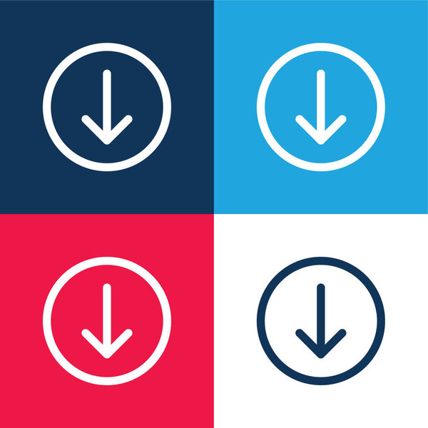 Arrow Down blue and red four color minimal icon set