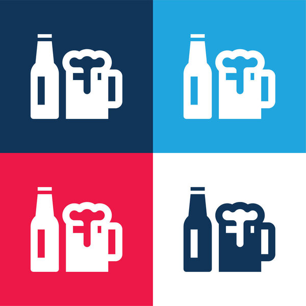 Beer blue and red four color minimal icon set