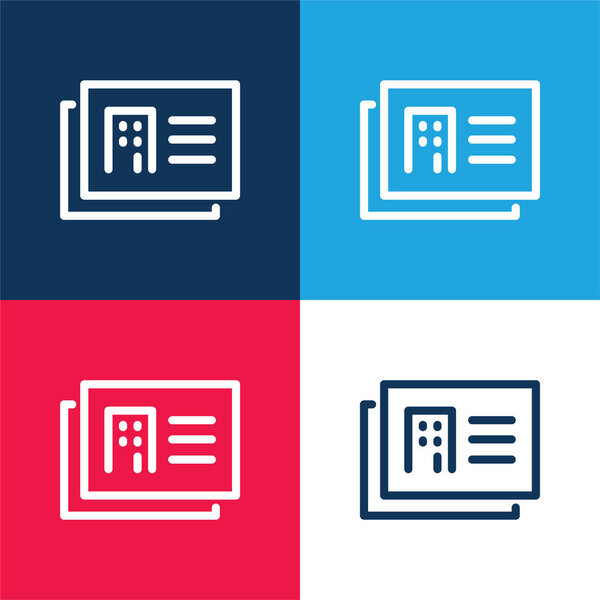 Презентационные карты архитектора синий и красный четыре цвета минимальный набор значков