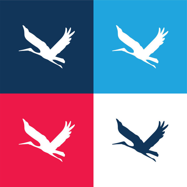 Bird Flying Shape blue and red four color minimal icon set