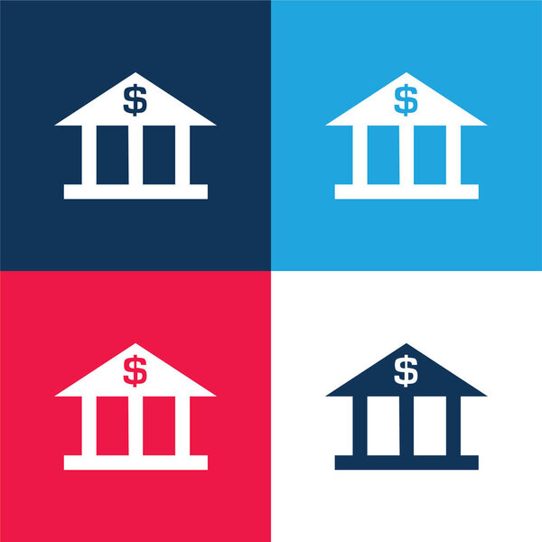 Bank With Dollar Sign blue and red four color minimal icon set