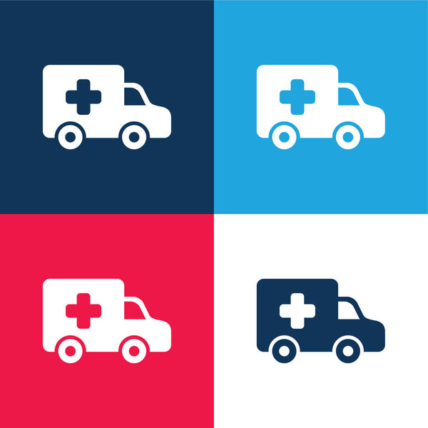 Ambulance Side View синий и красный четыре цвета минимальный набор значков