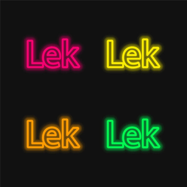 Символ валюты Албании Лек 4 цвета светящийся неоновый вектор значок