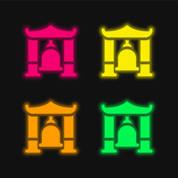 Bell four color glowing neon vector icon