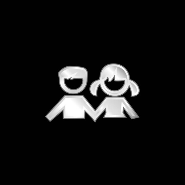 Boy And Girl Students silver plated metallic icon