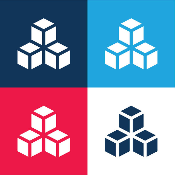3d blue and red four color minimal icon set