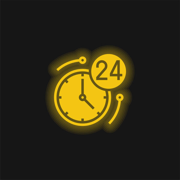 24 Hours yellow glowing neon icon