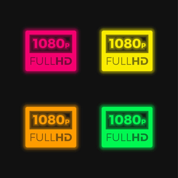 1080p Full HD four color glowing neon vector icon