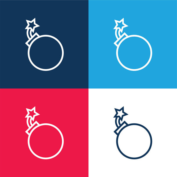 Бомба Наброски синий и красный четыре цвета минимальный набор значков