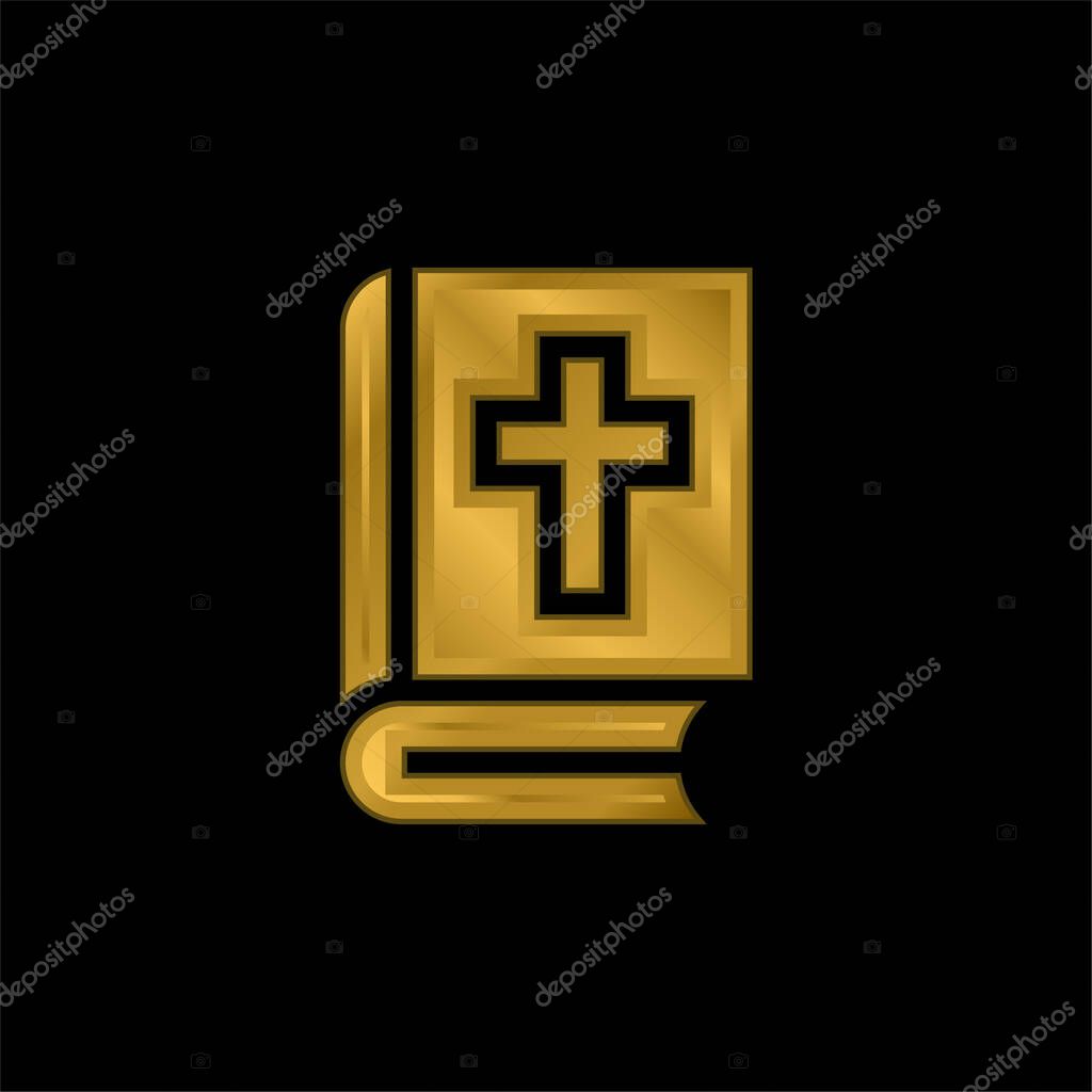 Bible gold plated metalic icon or logo vector