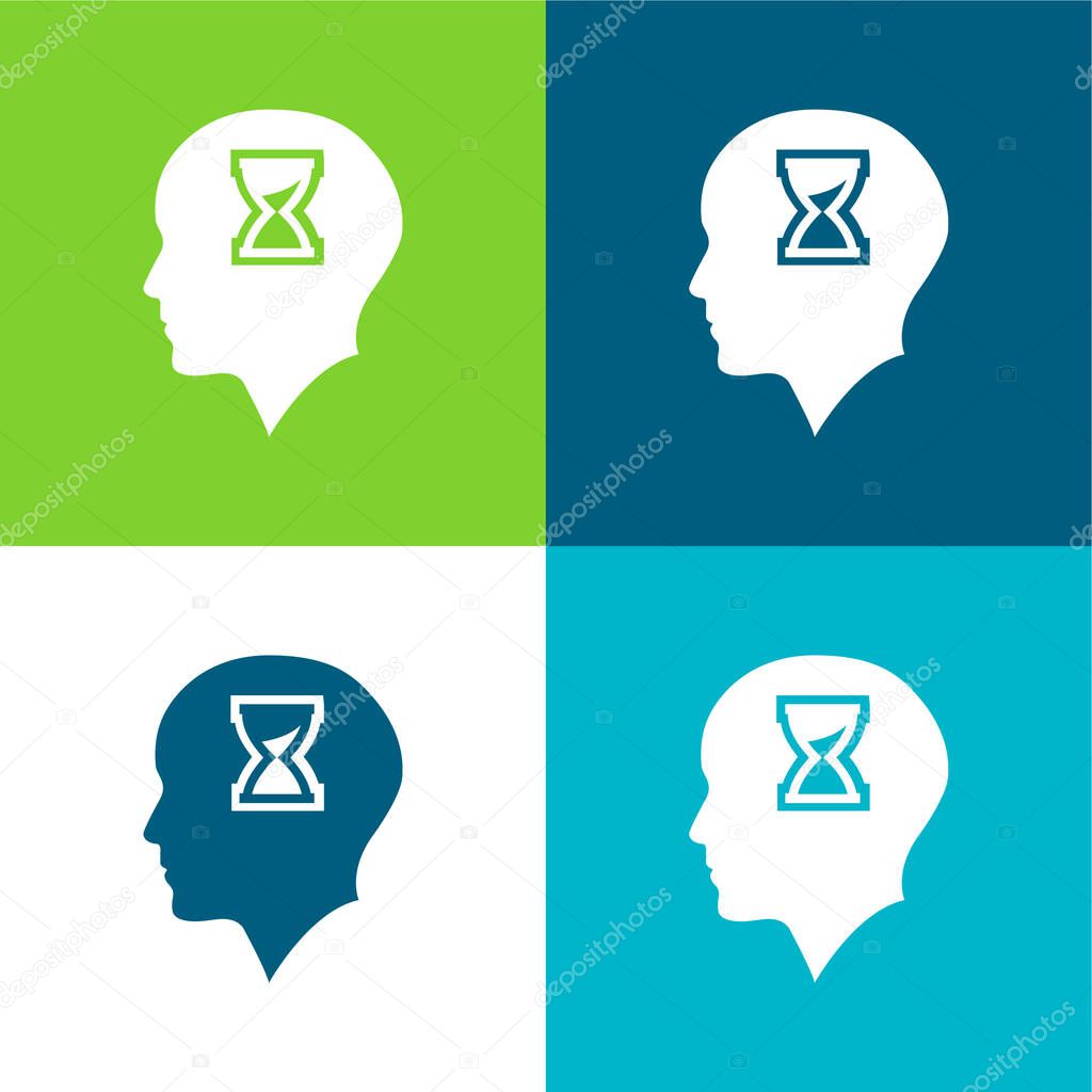 Bald Head With Hour Glass Inside Flat four color minimal icon set