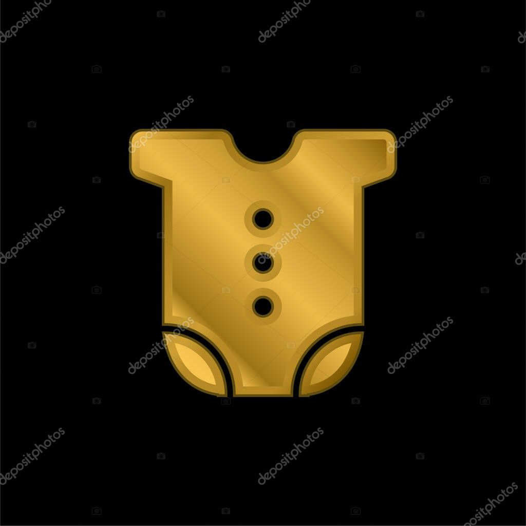 Baby Clothes gold plated metalic icon or logo vector