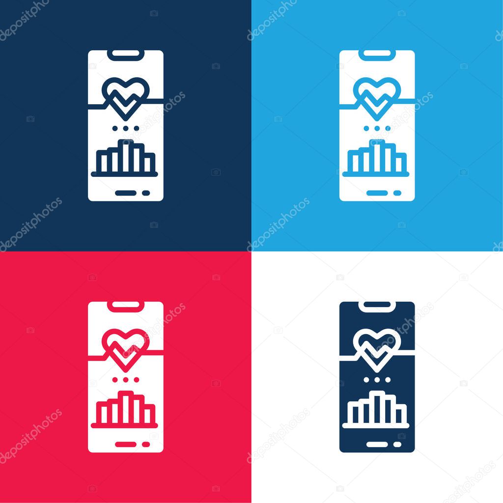 Activity Tracker blue and red four color minimal icon set