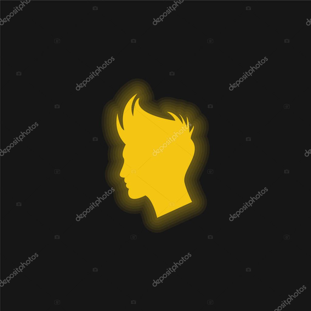 Boy Hair Shape yellow glowing neon icon