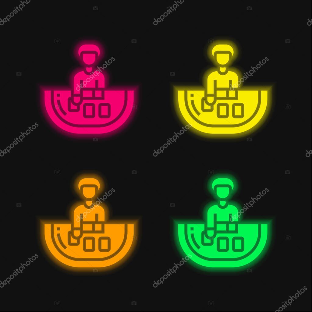 Baccarat four color glowing neon vector icon