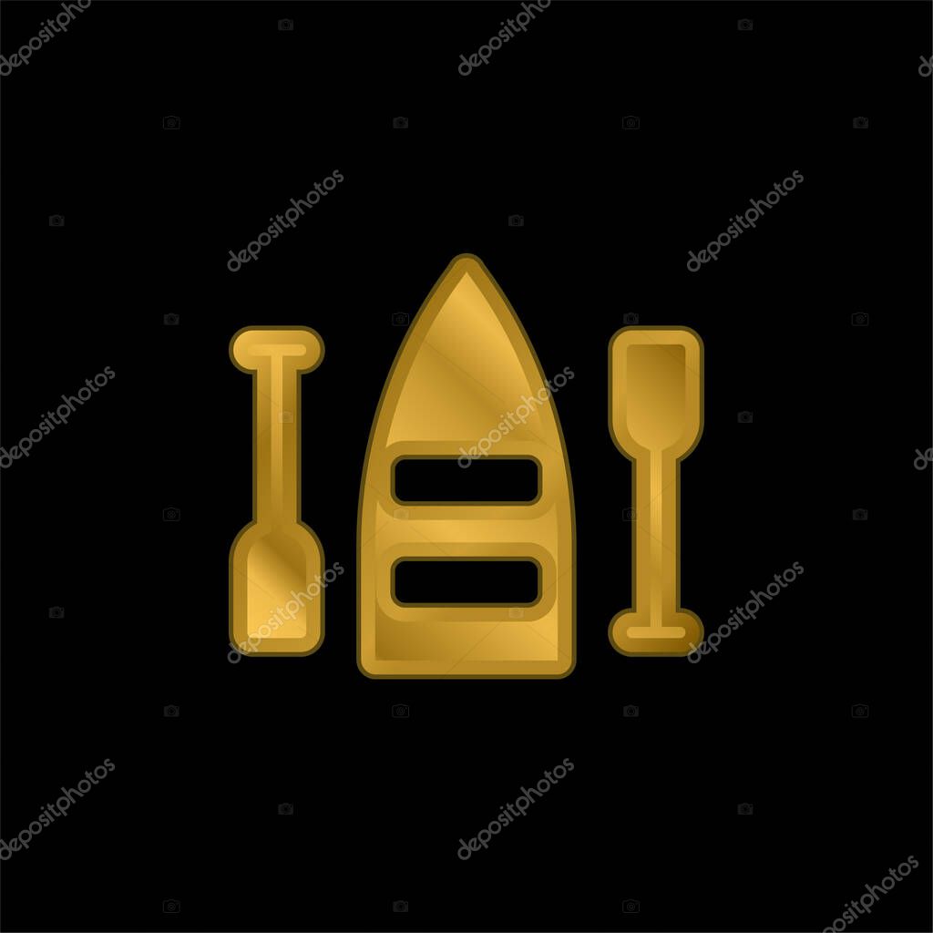Boat gold plated metalic icon or logo vector