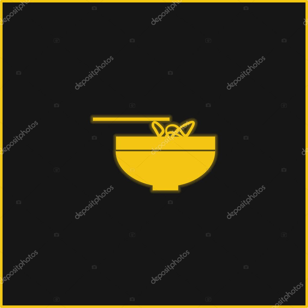 Bowl With Chinese Noodles yellow glowing neon icon