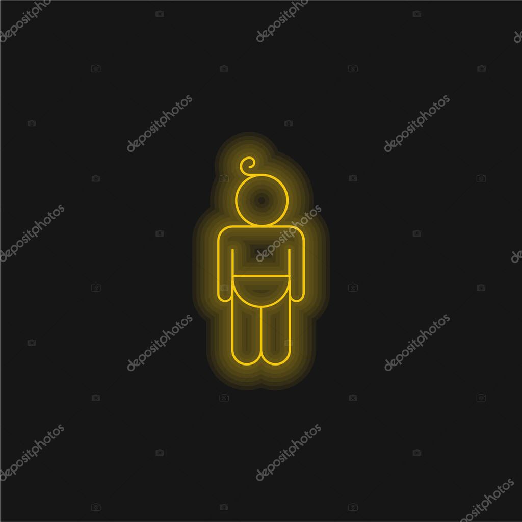 Baby Wearing Diaper Outline yellow glowing neon icon
