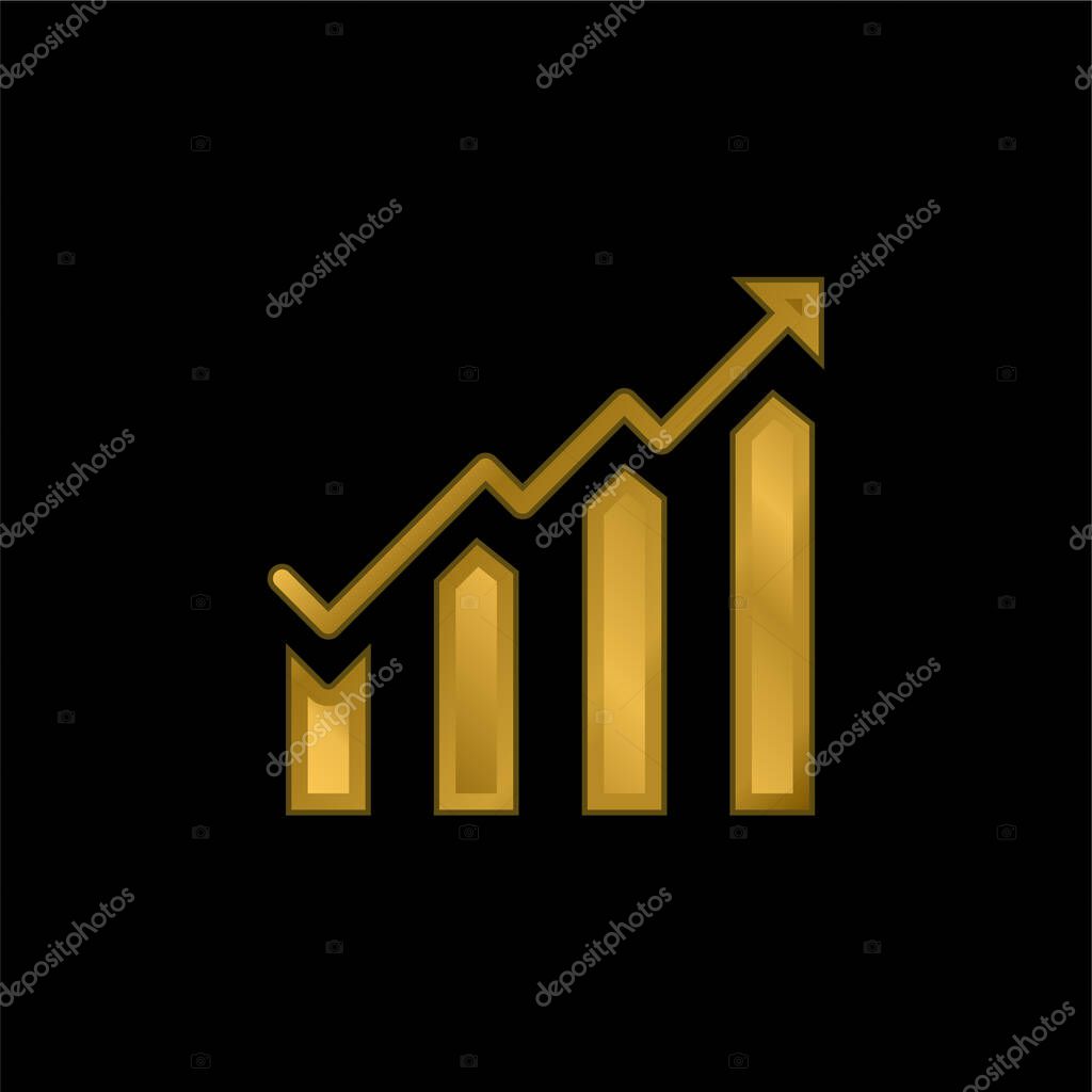 Bar Chart gold plated metalic icon or logo vector