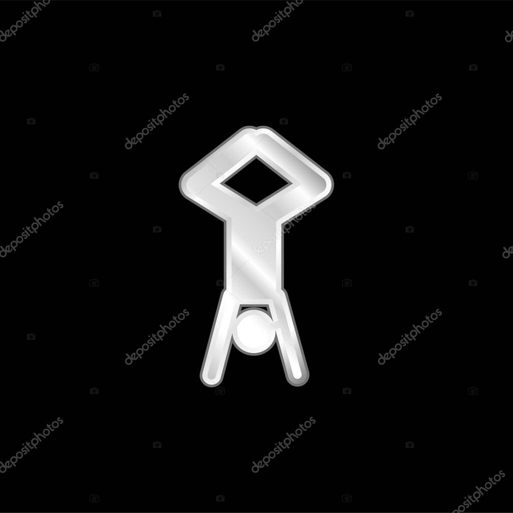 Acrobat Posture Silhouette With Head Down And Legs Up silver plated metallic icon