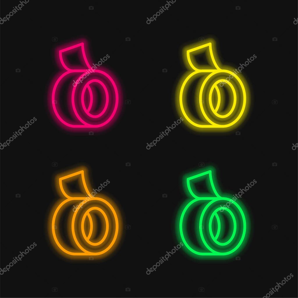 Adhesive Tape four color glowing neon vector icon