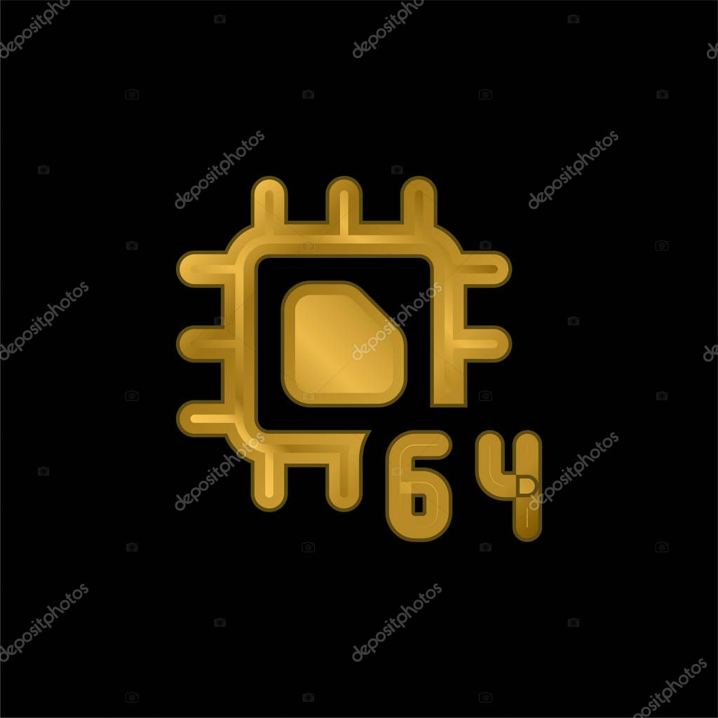 64 Bit gold plated metalic icon or logo vector