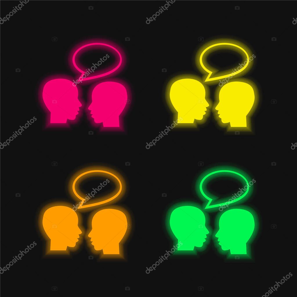 Bald Professors Talking four color glowing neon vector icon