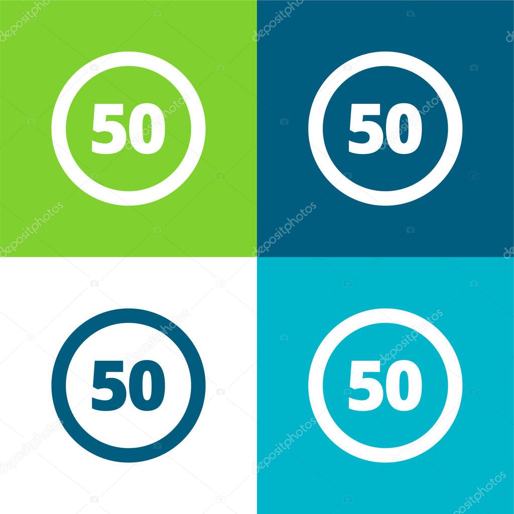 50 Speed Limit Sign Flat four color minimal icon set