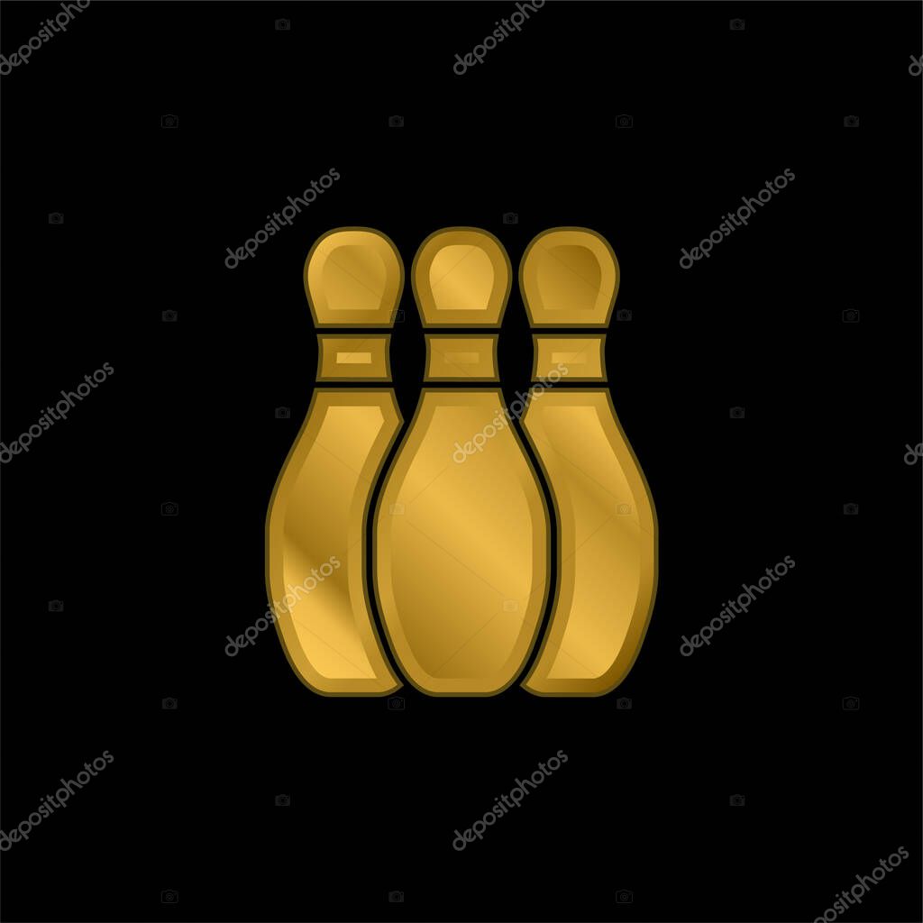 Bowling gold plated metalic icon or logo vector