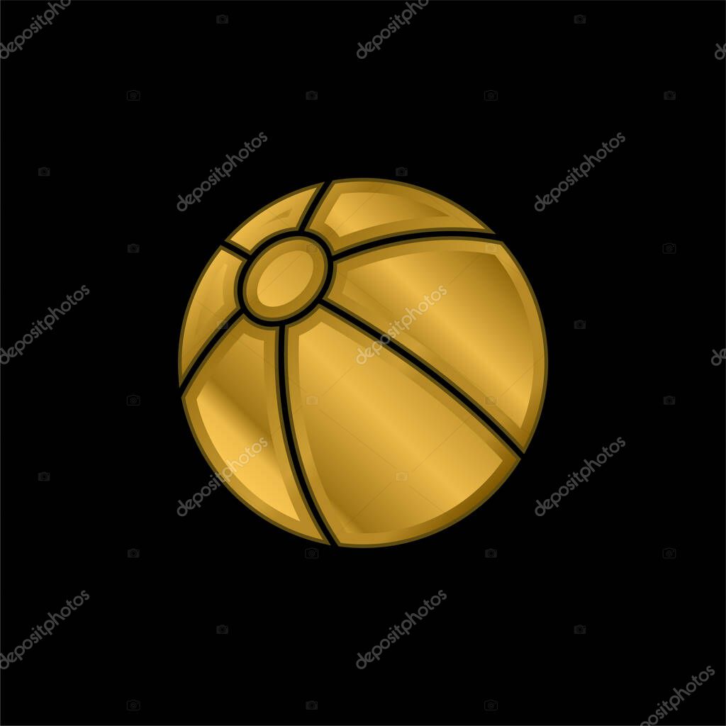 Beach Ball gold plated metalic icon or logo vector