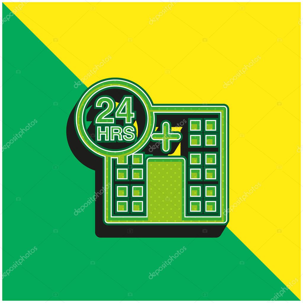 24 Hours Medical Assistance Green and yellow modern 3d vector icon logo
