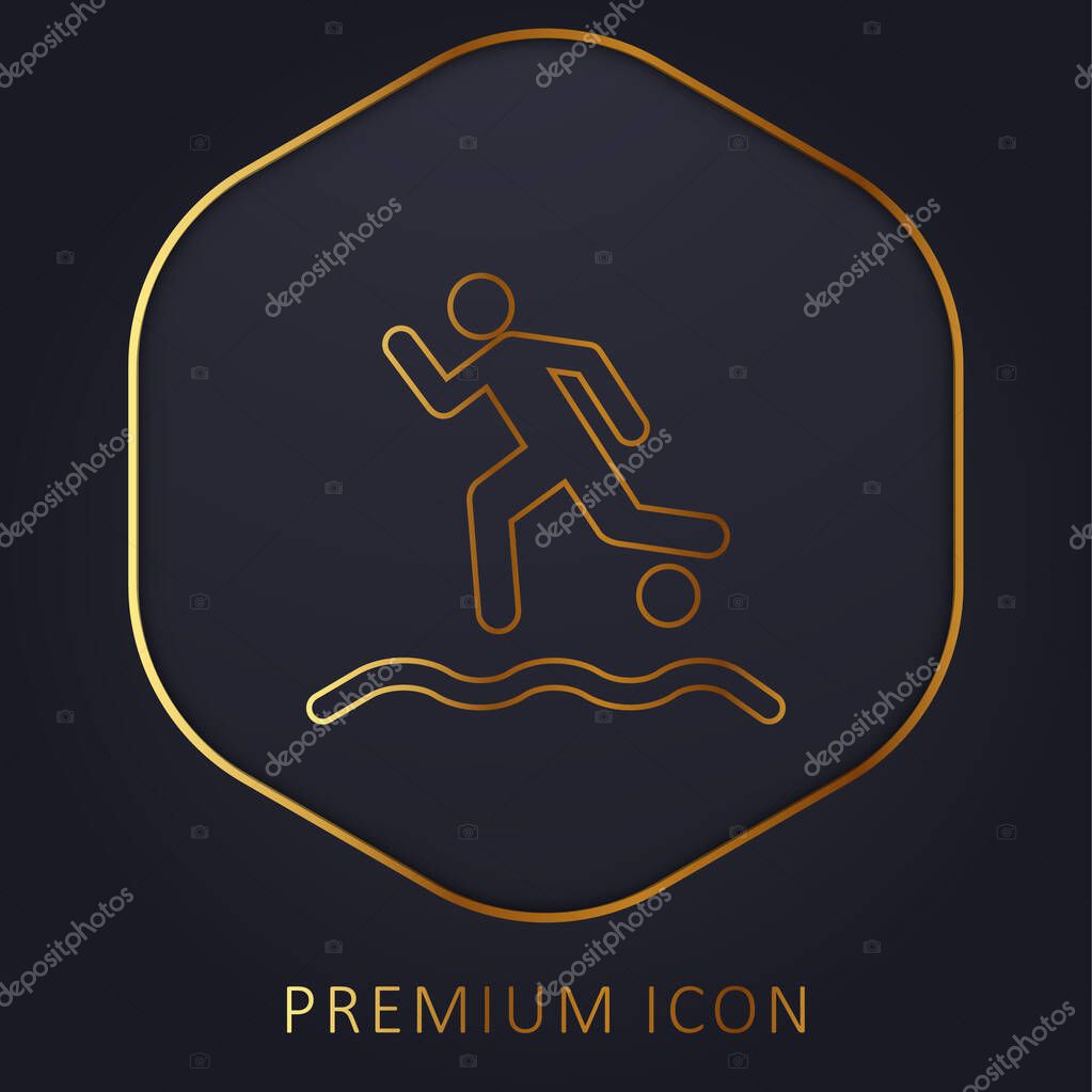 Beach Soccer Player Running With The Ball On The Sand golden line premium logo or icon