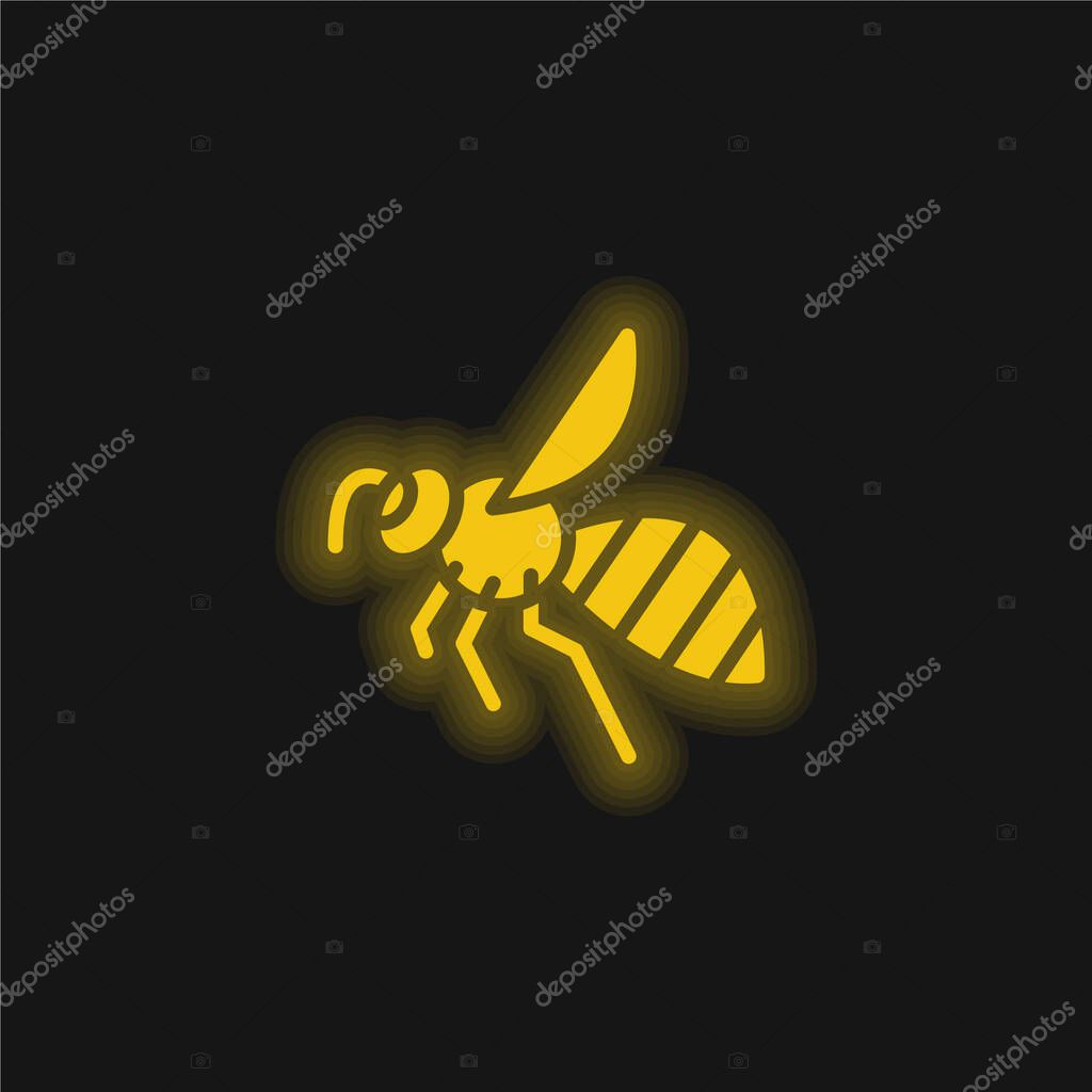 Bee yellow glowing neon icon