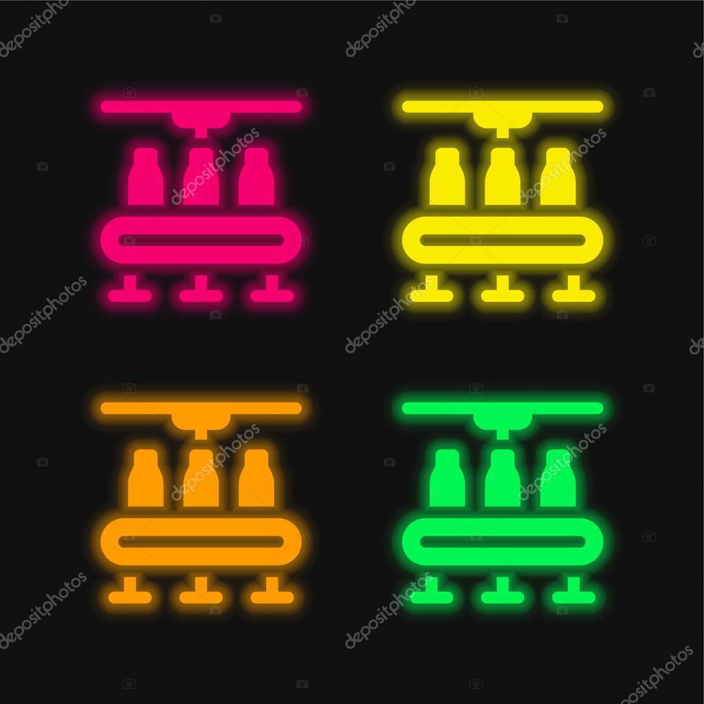 Bottles four color glowing neon vector icon