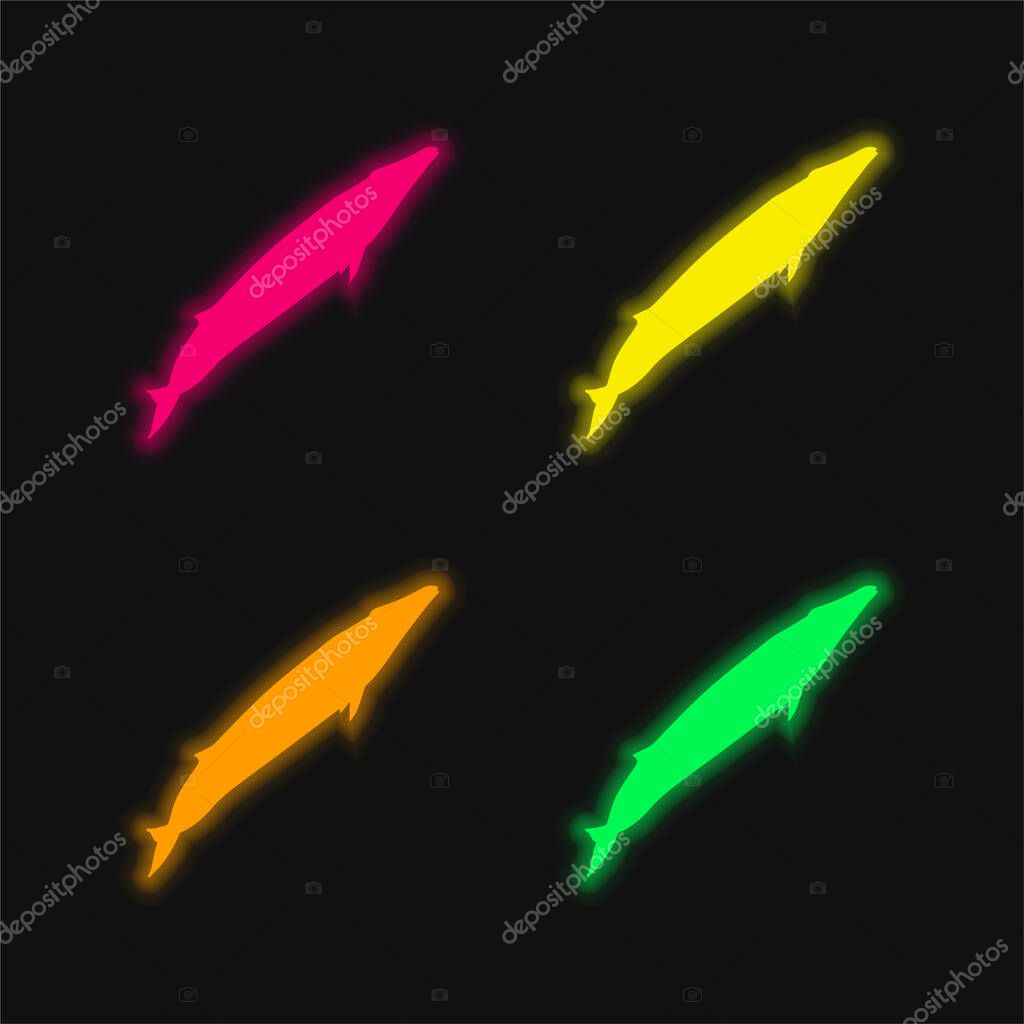 Blue Whale Shape four color glowing neon vector icon